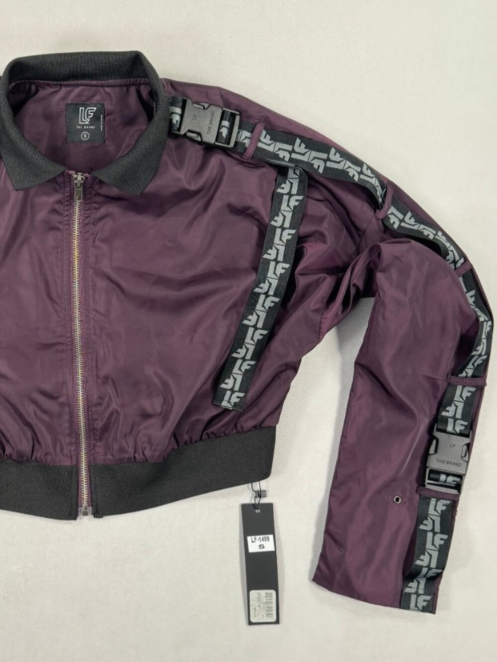NWT LF The Brand Women's Cropped Purple Long Sleeve Zip Up Jacket W Buck Size S